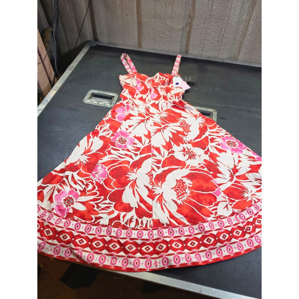 Avec Les Filles Poppy Lilly Floral Midi Dress Red Pink Size 6 MSRP $98 Vacay